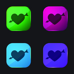 Arrow And Heart four color glass button icon