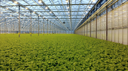 Fototapeta premium Tomatoes growing in a greenhouse. Organic vegetable greenhouse garden. Tomato bunch.