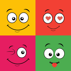 illustration comic emotion face laugh set cartoon funny character cute smile happy icon symbol eye head love emoji background humor feeling colorful happiness mouth web heart tongue  lol joy 