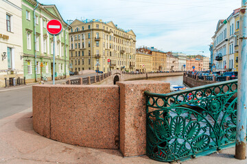  Canal in St. Petersburg with a beautiful view, a summer postcard of a tourist city. Saint...