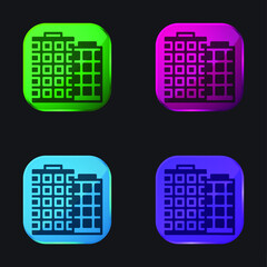 Apartment four color glass button icon