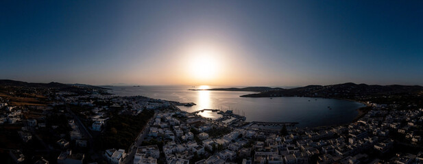 Paros island, Parikia cityscape panoramic aerial drone view. Greece,  Cyclades.