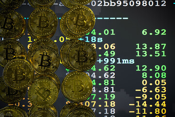 Stacked Bitcoin cenital BTC cryptocurrency background 3d rendering 3d illustration