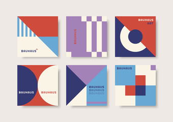 Set of abstract cards with geometric elements. Bauhaus vector design. Vector templates with primitive shapes.