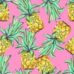 Hand drawn pineapple tropical vector illustration pattern seamless