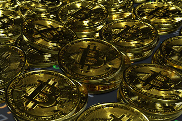 Stacked Bitcoin BTC cryptocurrency background 3d rendering 3d illustration