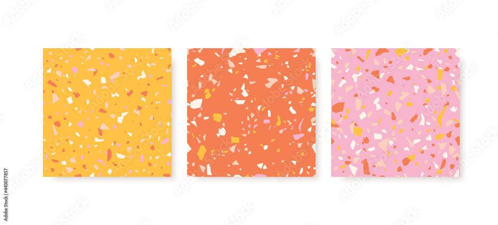 Poster terrazzo seamless pattern collection. marble vector background set. rock textures.