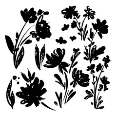 Hand drawn monochrome flowers pattern seamless trend in textiles vector background floral fabric