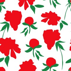 Seamless pattern hand drawn abstract red peonies background of flowers print for textiles vector illustration