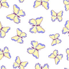 Obraz na płótnie Canvas Hand drawn Butterfly seamless pattern vector illustration, Summer Print design