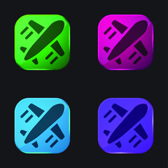 Airplane four color glass button icon