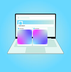 Linkedin Profile Template. Minimalist design. Colorful. Illustration. Laptop