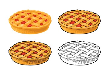 Whole homemade fruit pie. Vector color realistic illustration