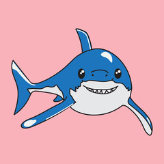 kawaii cartoon illustration cute blue shark swimming