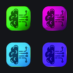 Artificial Intelligence four color glass button icon