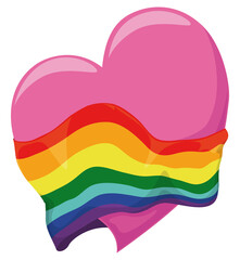 Pink Heart with Colorful Rainbow Flag around It, Vector Illustration