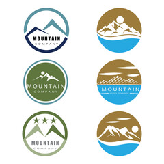 Simple Modern Mountain Landscape Logo Design Vector, Rocky Ice Top Mount Peak Silhouette