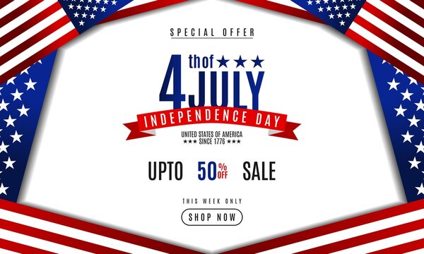 July 4th. Independence day background sales promotion advertising banner template with American flag design