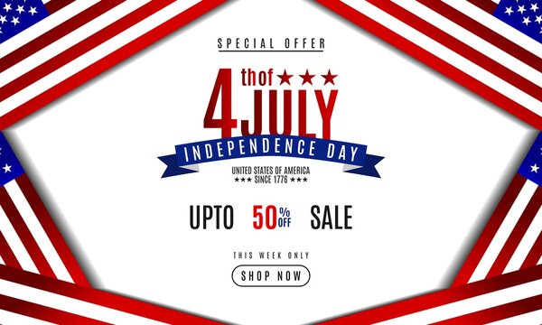 July 4th. Independence day background sales promotion advertising banner template with American flag design