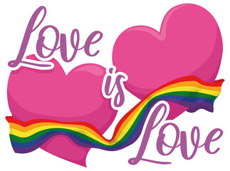 Pink Hearts Promoting Love with Rainbow Flag, Vector Illustration