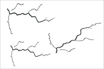 hand drawn lightning, thunder, plant roots, cracked wall. vector illustration eps.10