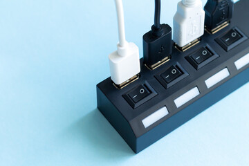 USB hub with multiple usb ports for cables