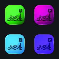 Bike Parking four color glass button icon