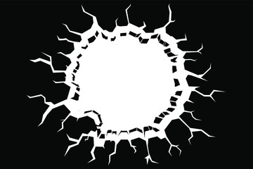 Abstract cracked and perforated wall vector design. Broken wall abstract background. Vector illustration. Hollow walls under old plaster. Brick wall hole cut.