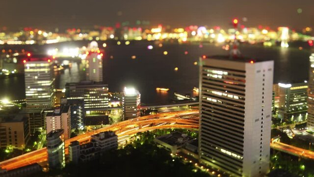 Night time lapse of Tokyo Japan. Shot with a tilt-shift lens for a miniature effect.