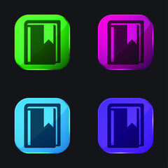 Book With Bookmark four color glass button icon