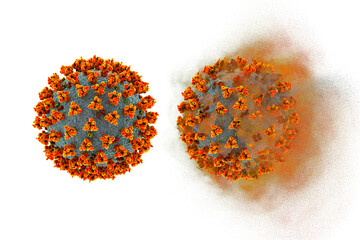 COVID-19 virus destruction. Concept of COVID treatment and vaccination