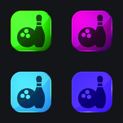 Bowling four color glass button icon