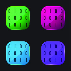 Binary Data Numbers four color glass button icon