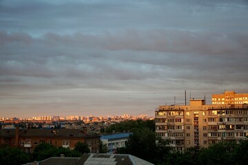 sunset over the city. sunset. 