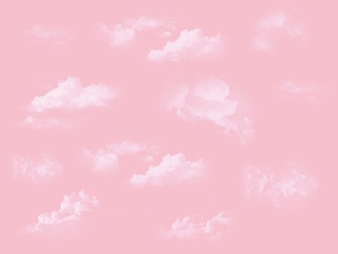 Minimal composition with clouds. Creative ilus pastel pink background.
