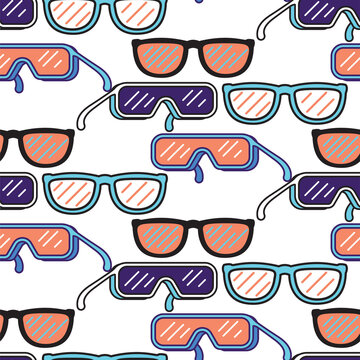 Retro style sunglasses pop art seamless pattern.