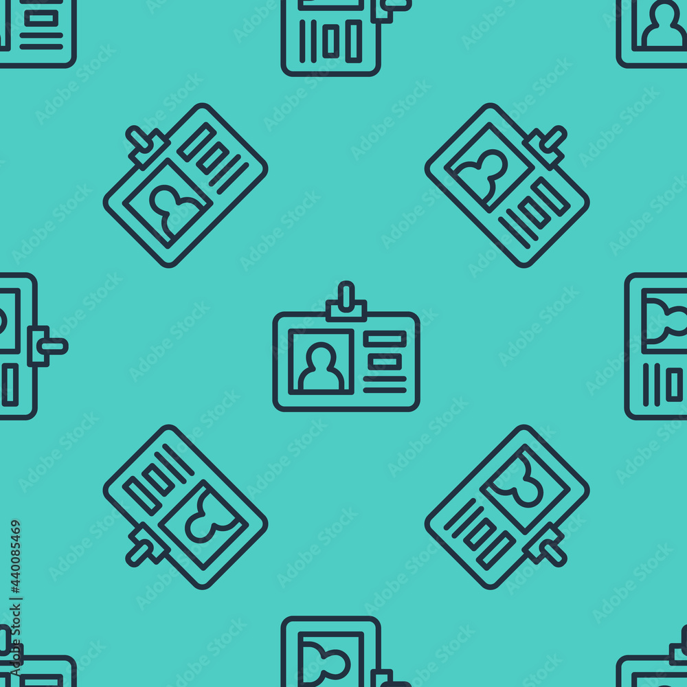 Poster black line identification badge icon isolated seamless pattern on green background. it can be used f