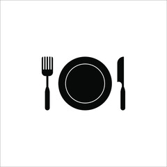 Plate, fork and knife icon in flat style. Food symbol vector illustration. Bar, cafe, hotel concept on white background. color editable