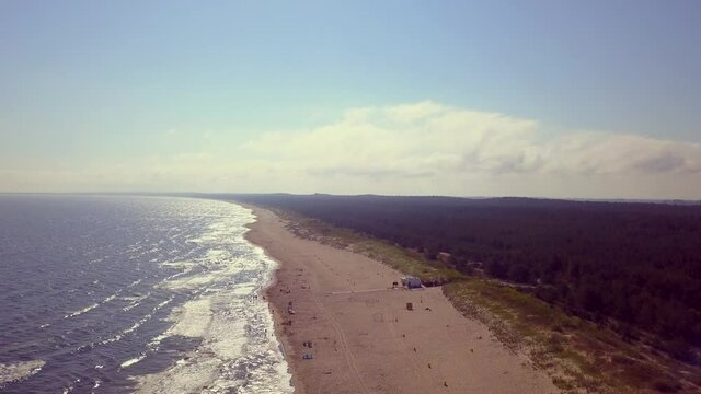 4k AERIAL with sandy beach of Baltic Sea in Poland.