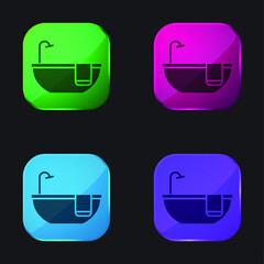 Bathtub four color glass button icon