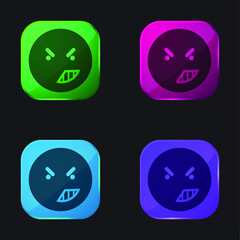 Anger On Emoticon Face Of Rounded Square Outline four color glass button icon