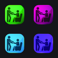 Assistance four color glass button icon