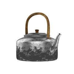 Thai kettle style had berned with wood handle 3D rendering