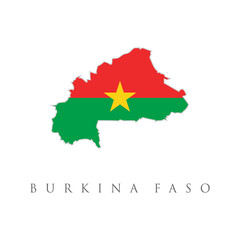 Fototapeta premium Burkina Faso country flag inside map contour design icon logo. Colorful flag, map pointer and map of Burkina Faso in the colors of the Burkina Faso flag. High detail. Vector illustration