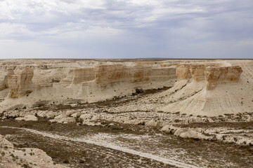 The limestone plateau of Akkergeshen (or Akkegershin) in Atyrau region, Kazakhstan.