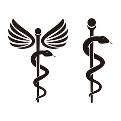Medical or Healthcare symbol - Staff of Asclepius or Caduceus with wings icon isolated on white background