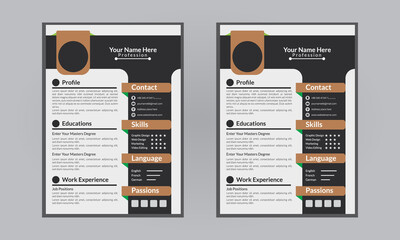 Clean modern design template of resume or CV, vector illustration, Professional Resume, CV Template Design,