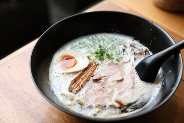 Ramen noodle with pork and egg on soup Japanese food