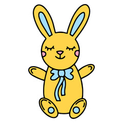 Cute illustration of a yellow teddy bunny toy with a smile in the style of a hand-drawn cartoon