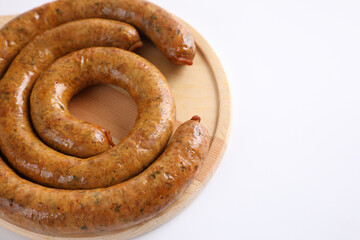 Local Northern Thai food , Northern Thai spicy sausage street food isolated in white background